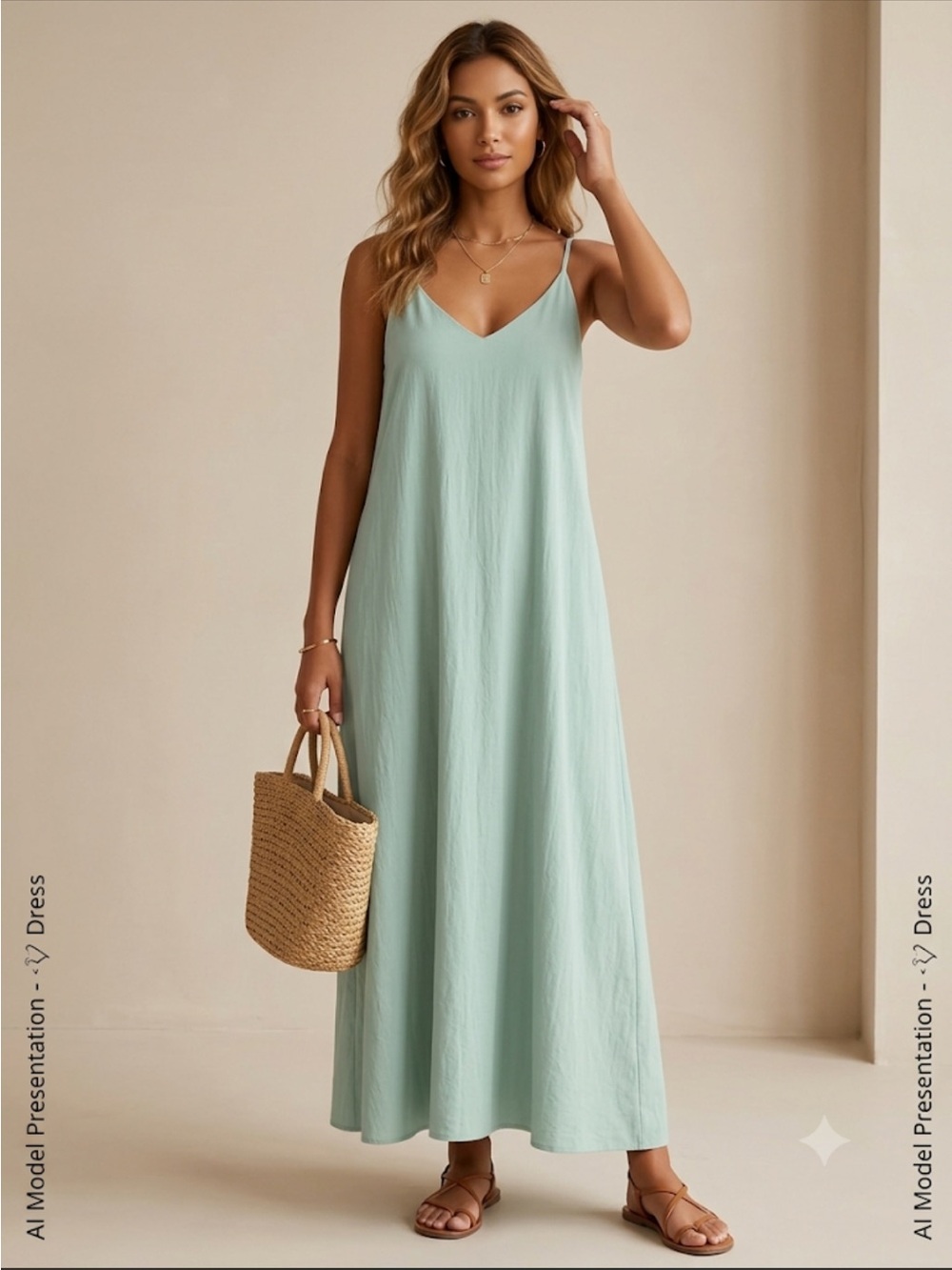 Sleeveless V-Neck Mint Maxi Dress